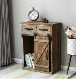 32''H Rustic Barn Door Wood End Table