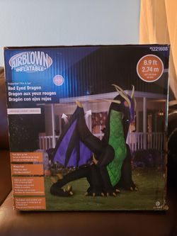 Airblown Inflatable Red Eyed Dragon  8.9 Ft Tall New In Box Self Infaltes In Secounds Lights Up  