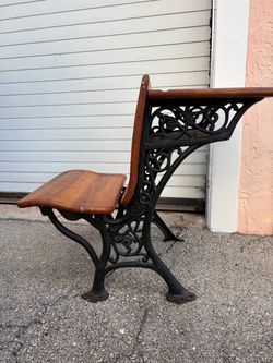 Antique child desk cast iron wood bench