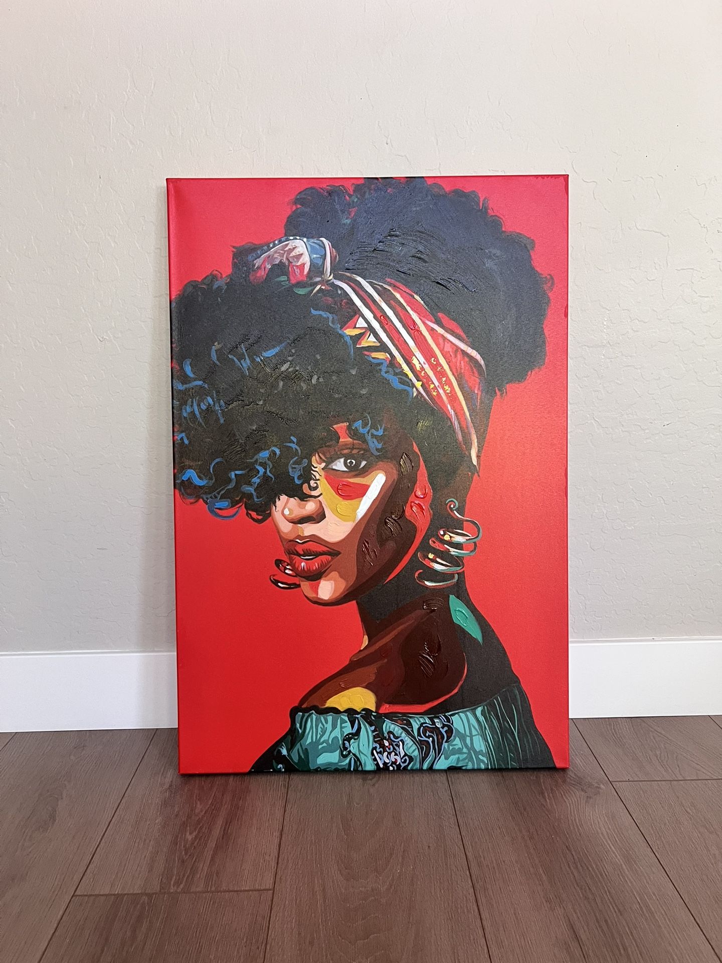 36x24 LARGE Textured Bright Red Black Woman Pop Art- Black Art- Canvas Wall Art