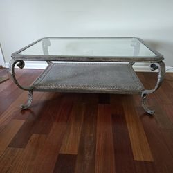 3 piece ornate metal coffee, end table set.