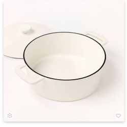 🎁 25 FIGMING 5.5qt Enamel Dutch Oven cream & Gray🆕LITTLE DENT🆕see pictures