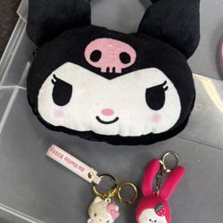 Kuromi Bag And Hello Kitty Keychain