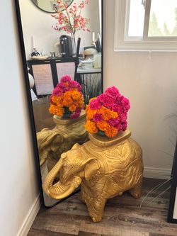 Large gold elephant statue plant holder