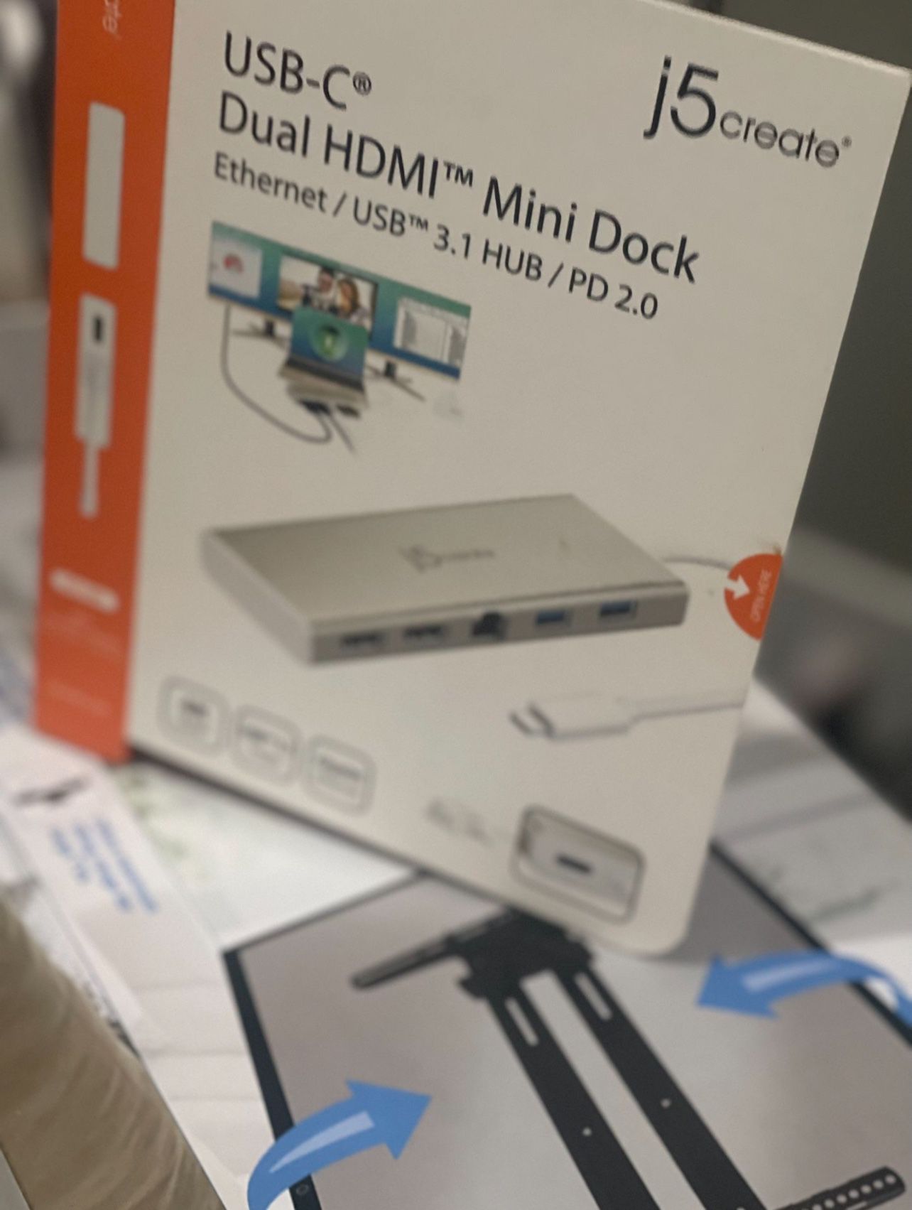 j5create USB-C Mini Dock- Type C Hub with 2X HDMI, 2X USB 3.0, Ethernet, Power Delivery 2.0 (JCD381)