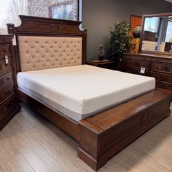 Padded Bed Frame w Footboard Storage - Versailles