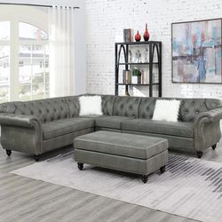 Brand New Grey Leather Sectional Sofa (Ottoman Sold Separately)