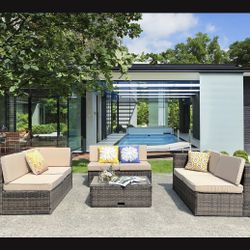 Patio furniture set for outdoor or indoor. For Garden wicker with Coffee Table And Beige Cushions ONLY. K-1043. 