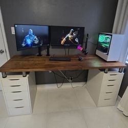 Gaming PC + Desk + Dual Monitors
