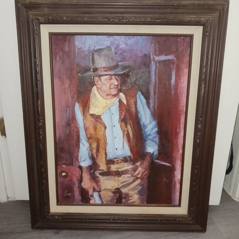 John Wayne Oil Painting Signed 26 X 32