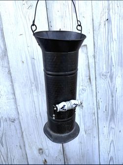 Vintage 5Kan Brass Umbrella Stand with Delft Porcelain Handle - Made in Holland; Vintage Decor. All Brass 