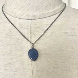 Silver Tone Blue Stone Pendant Necklace 