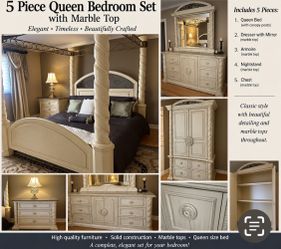 5-Piece Queen Bedroom Set with Marble Tops