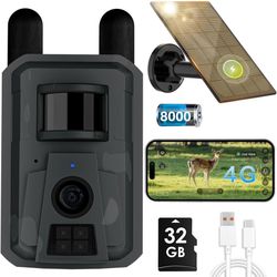 Trail Camera with 4G LTE Cellular & Solar Panel,2K Live Feed with Night Vision 