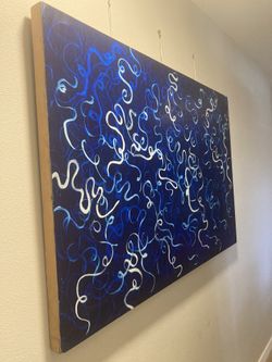 Original Art. Blue Squiggles. Wall Painting.