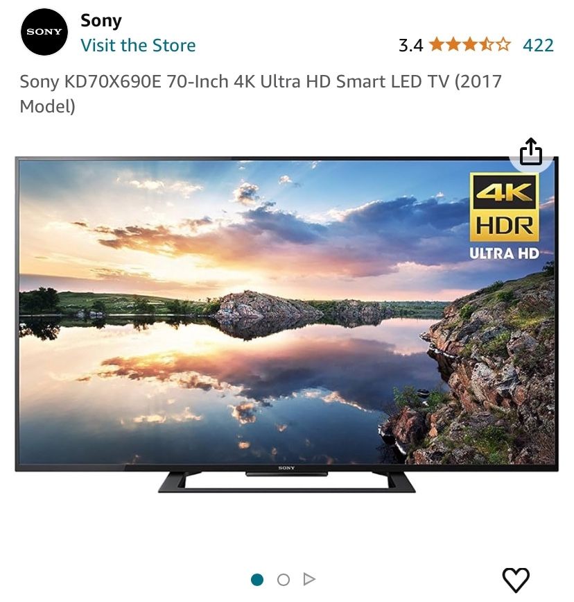 Sony KD70X690E 70-Inch 4K Ultra HD Smart LED TV (2017 Model)