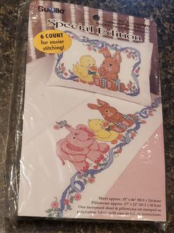Bucilla Special Edition Cross stitch pillow case and sheet (undone) NIB new in box