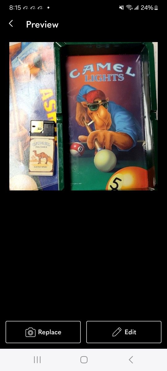 Rare Vintage New Camel Ash Tray 7.5"x4.5" Pool Table Ash Tray + Lighter Bundle