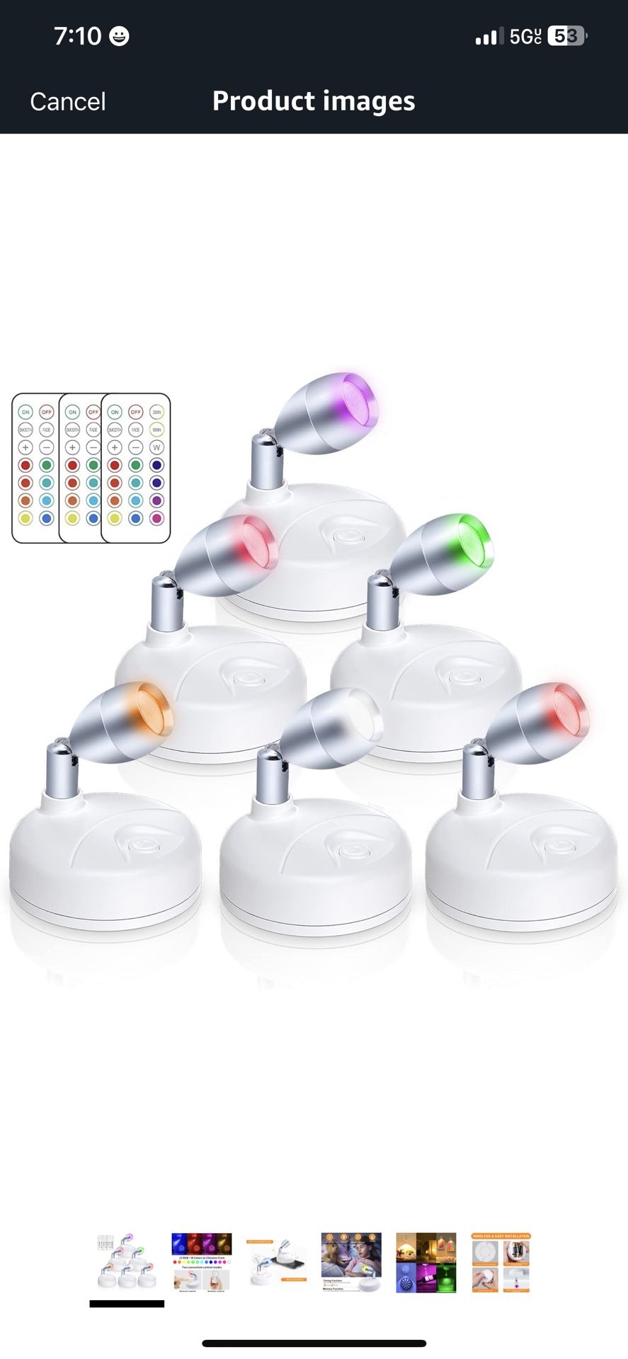 Small Spotlight Battery Operated Spot Lights Indoor Uplighting Picture Mini Accent Light Wireless LED with Remote GB + W Angle Adiustable w/ Timer & D