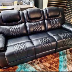 Spring Blowout Sale! Santiago Black Leather Reclining Sofa And Loveseat Now Only $899. Easy Finance Option. Same Day Delivery.