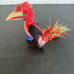 TY Beanie Baby Red Parrot Bird Named Frills 