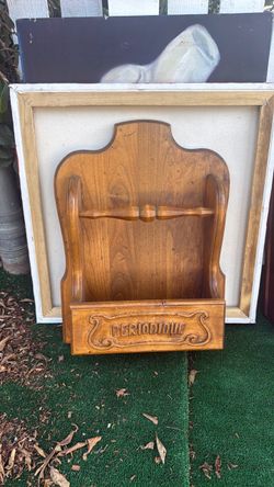 Vintage wooden wall mounted newspaper/magazine holder