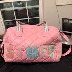 OMG Pink Quilted Duffel Bag with 'STUFF' Lettering