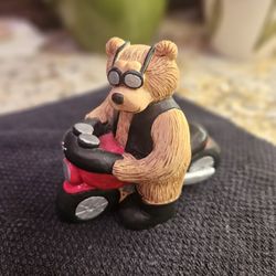 Biker teddy bear figurine made of polyresin. 