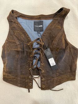 Fashion Nova Brown Lace-Up Crop Vest Top XL