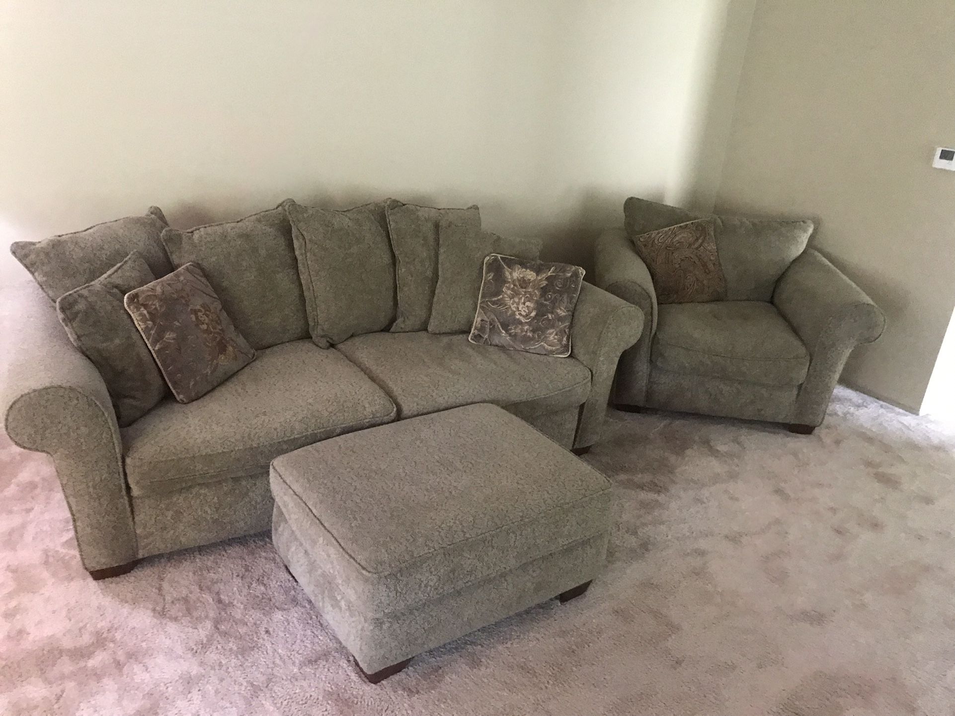 Gray Sofa Set + Ottoman + Pillows