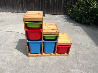 IKEA Trofast Wood Storage Staircase Unit w/ Bins — 2 Available, Kids Playroom Organizer