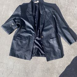 Vintage 90s Genuine Leather Blazer Jacket – Black – Oversized Fit