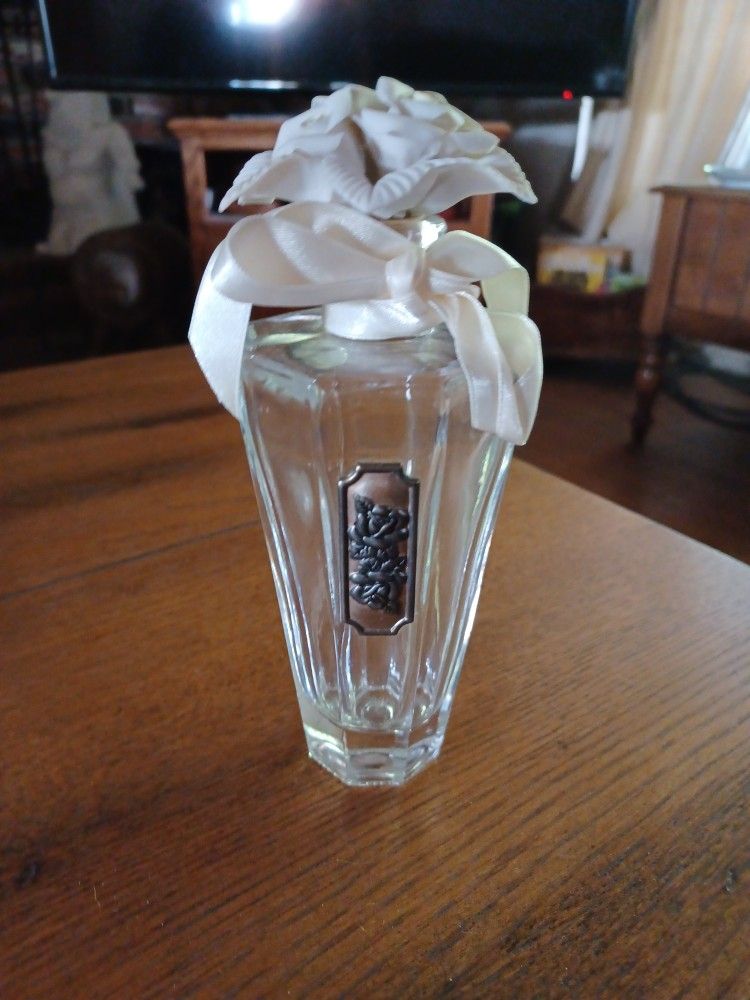 Vintage Perfume Bottle With Porcelain Rose Stopper