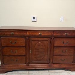 TV stand media console, wood credenza with drawers and center cabinet, 6 drawer dresser 