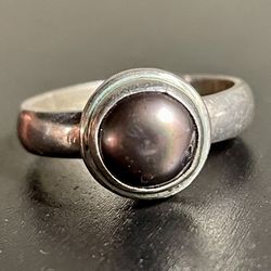 925 Sterling Silver Pearl Cobochan Ring Size 9