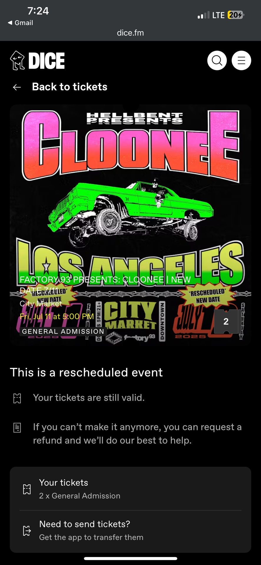 2x CLOONE FRIDAY TICKETS