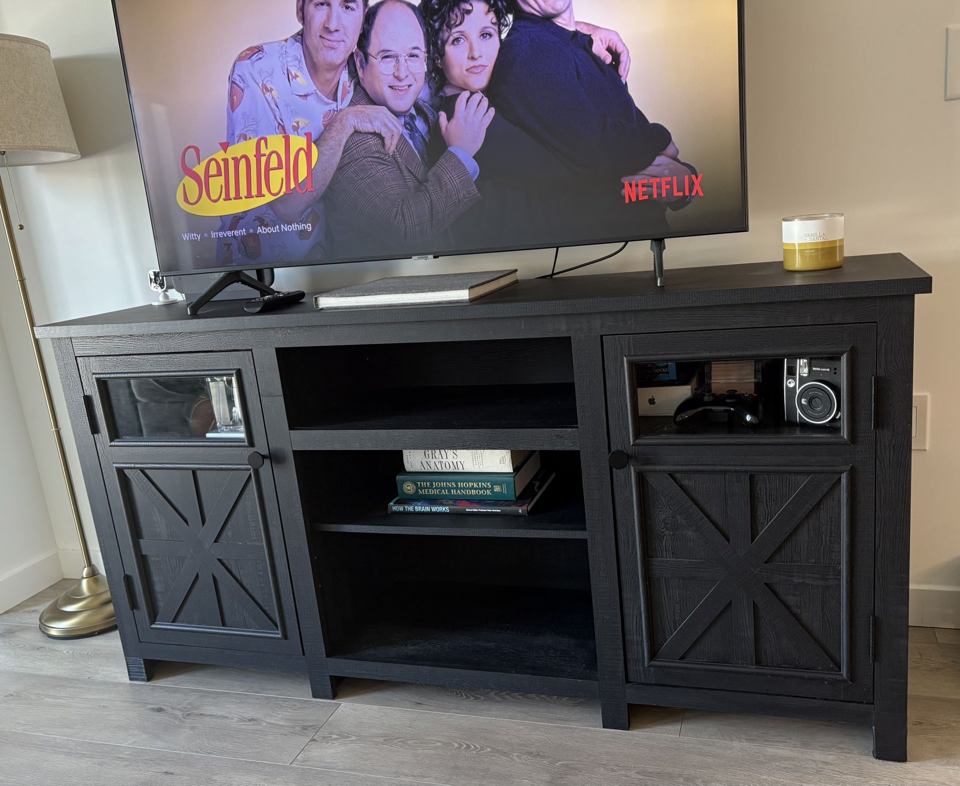 TV Stand For Up To 75” With Storage And Adjustable Shelves