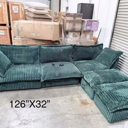 Assembled. U Shape Sectional Sofa for Living Room, Green Corduroy Modular Cloud Couch with Deep Seat, 3 Seater Sofa with French Edges Design, Comfy Sl