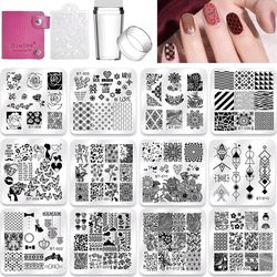 Nail Stamping Plates Set 12Pcs Nail Plates 1Stamper 1Scraper 1Storage Bag Nail