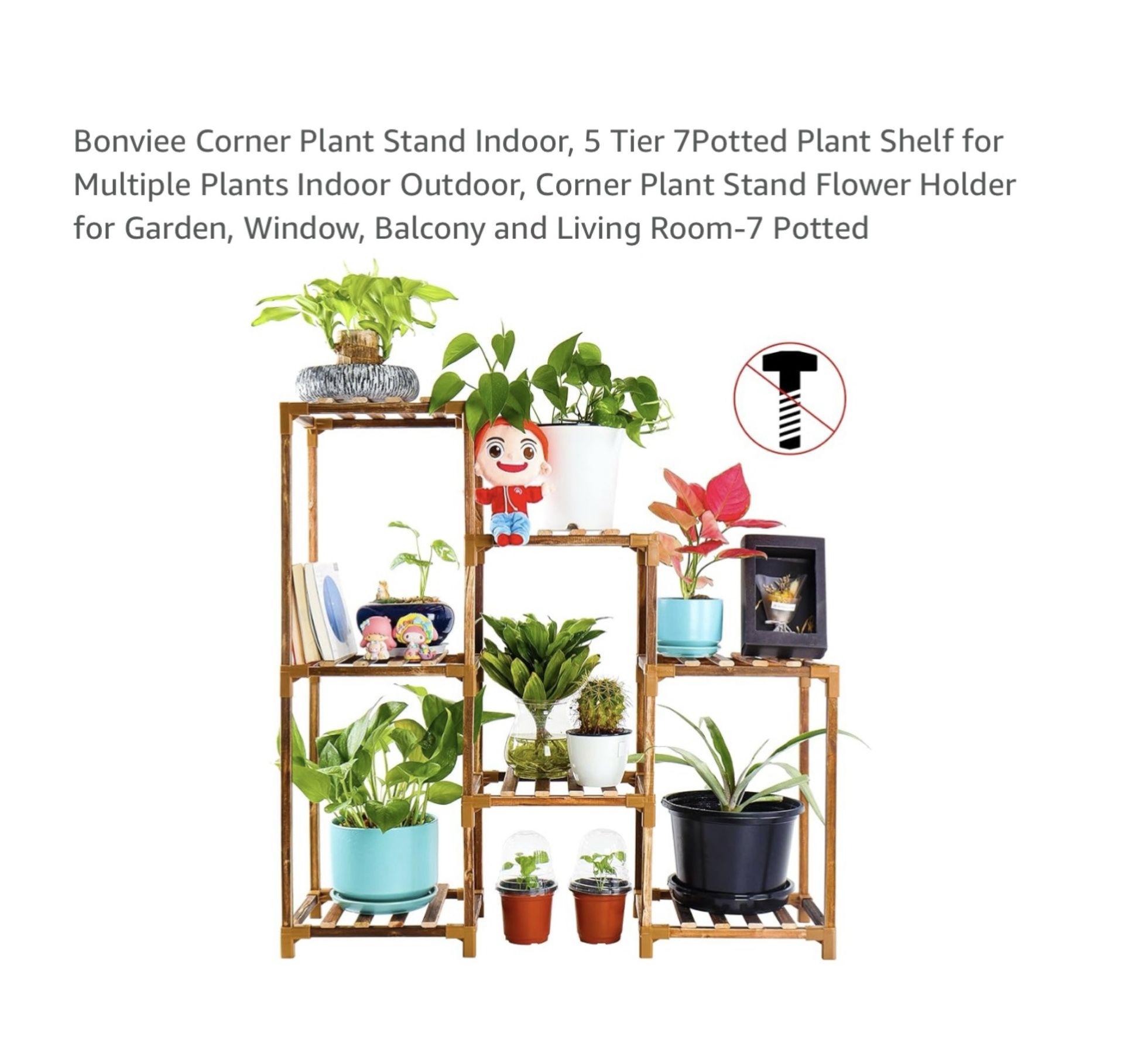Corner Plant Stand Indoor, 5 Tier 7Potted Plant Shelf for Multiple Plants Indoor Outdoor, Corner Plant Stand Flower Holder for Garden, Window, Balcony