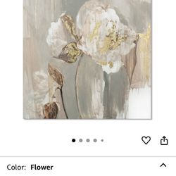 Goldfoilart Floral Wall Art Gold White Flower Canvas with Gold Foil Embellishment Painting 24"x24"