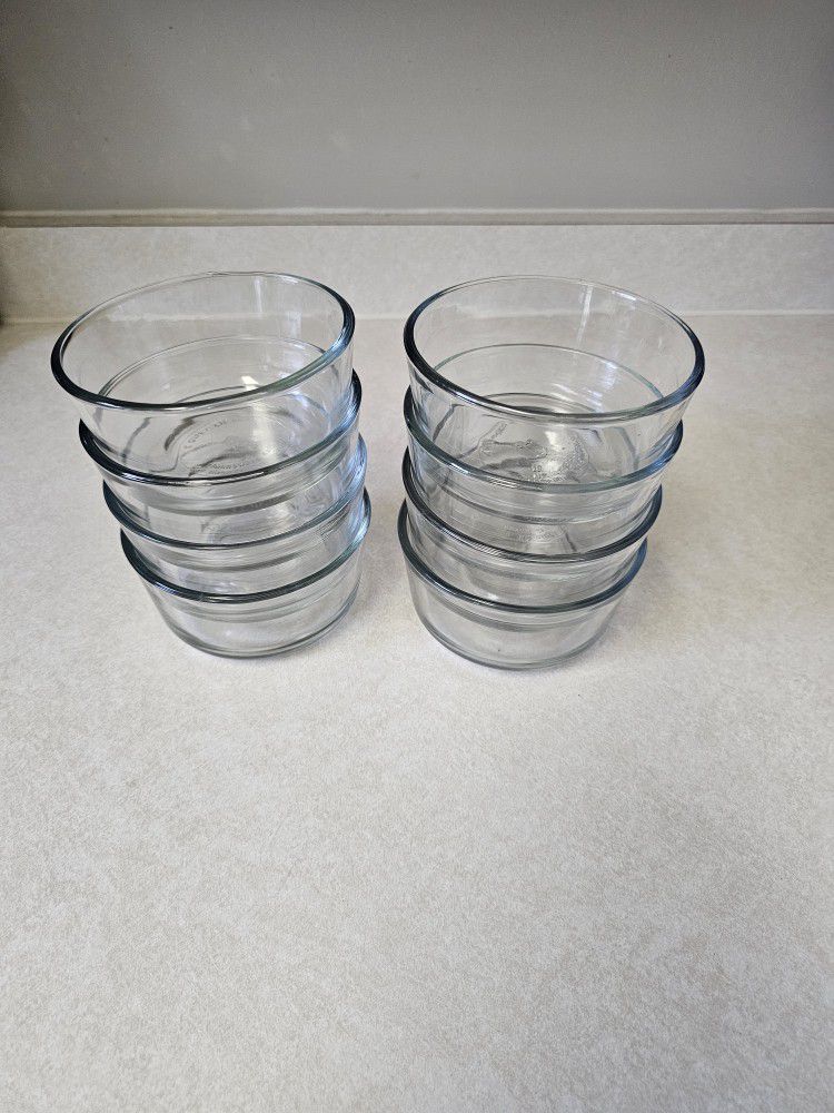 VINTAGE: LOT OF 8 ANCHOR HOCKING 2 OZ INDIVIDUAL BOWLS CLEAR GLASS RETIRED (MICROWAVE SAFE)