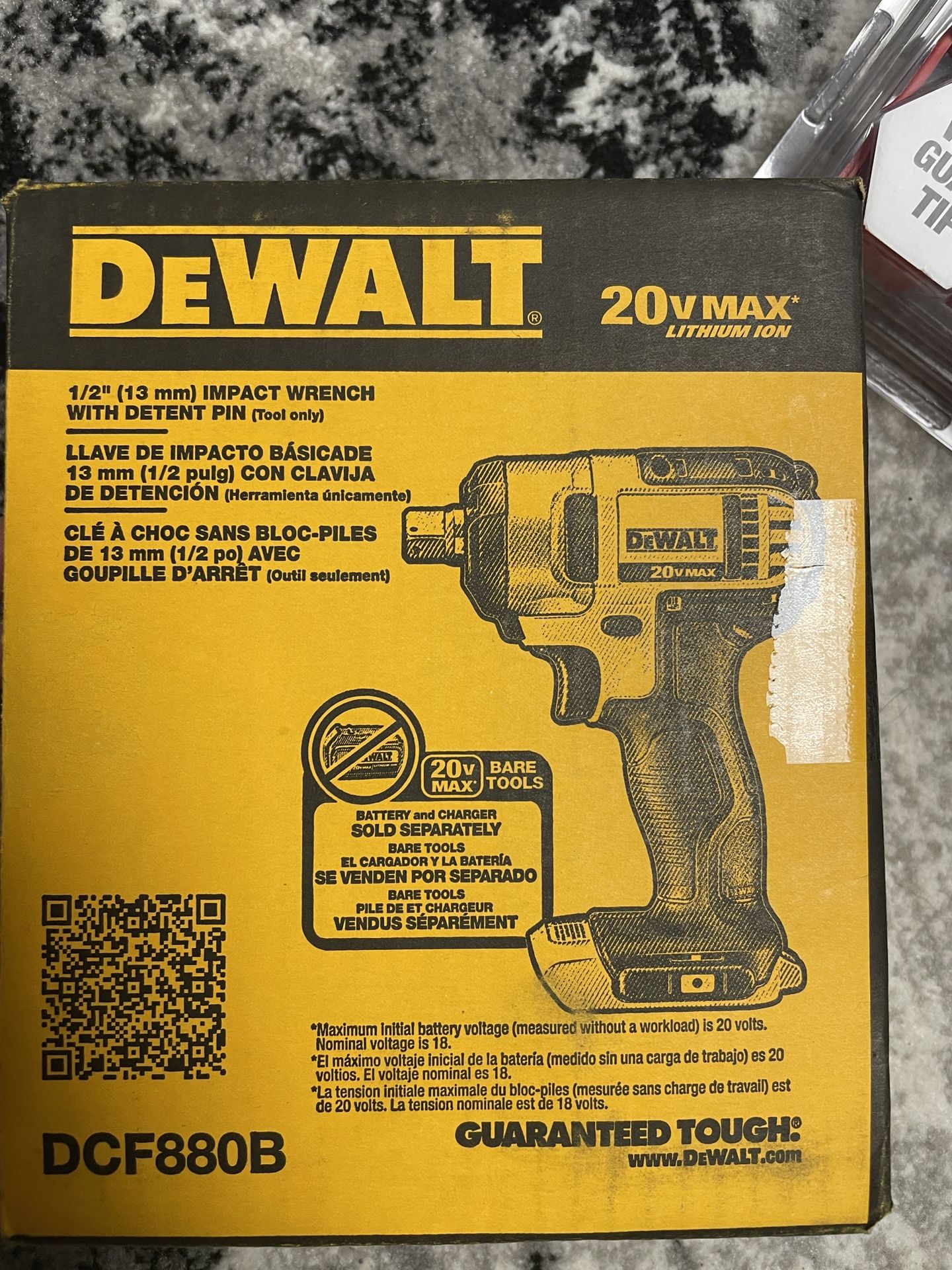 New In Box Unopened DEWALT 20-Volt MAX Cordless 1/2 in. Impact Wrench Kit with Detent Pin (Tool-Only)