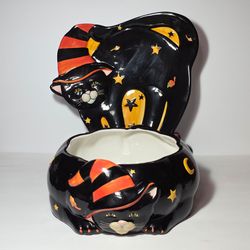 Black Cat Halloween Cookie Plate and Bowl