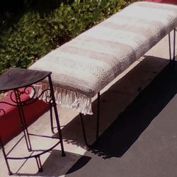 Boho Upholstered Bench + Iron-Wrought Side Table