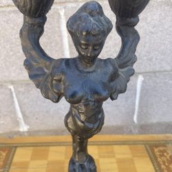 Victorian Cast Metal Seraph Angel Figural Candlestick