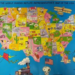 Vintage Peanuts Snoopy Met Life Poster Map. Poster is in pre-owned good condition may have pinholes and slight creases.