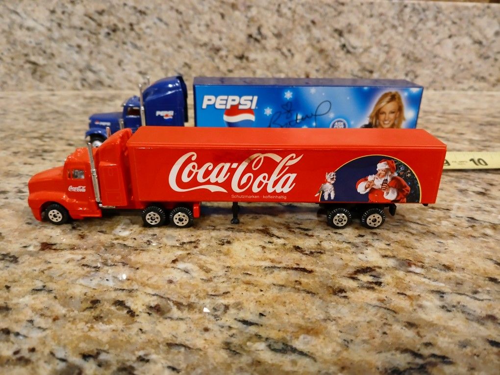2 Vintage 80s German Coca Cola & Pepsi Delivery Truck Models for