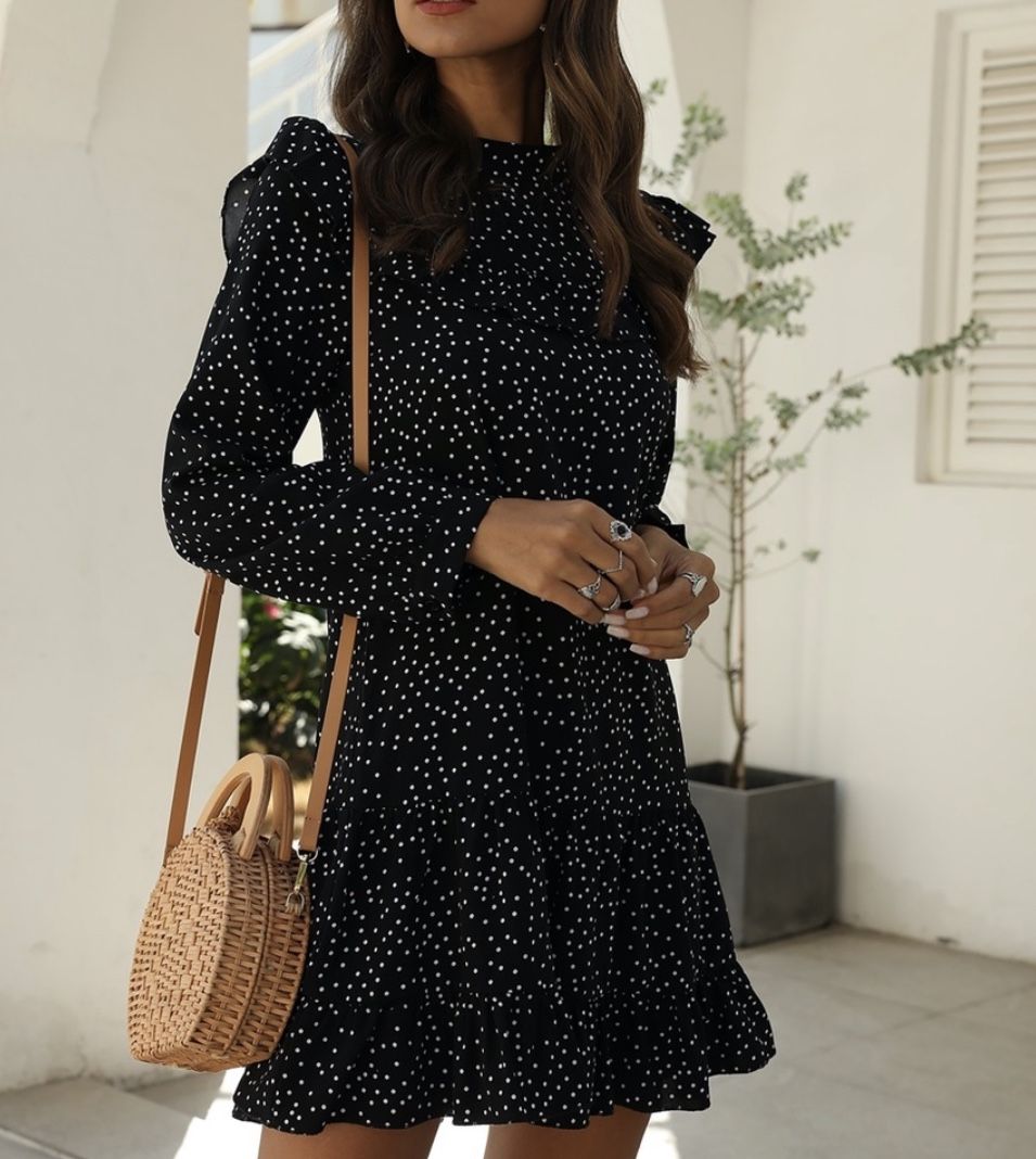 New Black Pockedot Dress XL