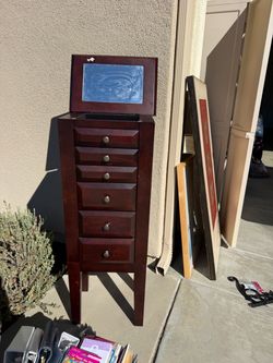 Tall Wood Jewelry Armoire with Mirror